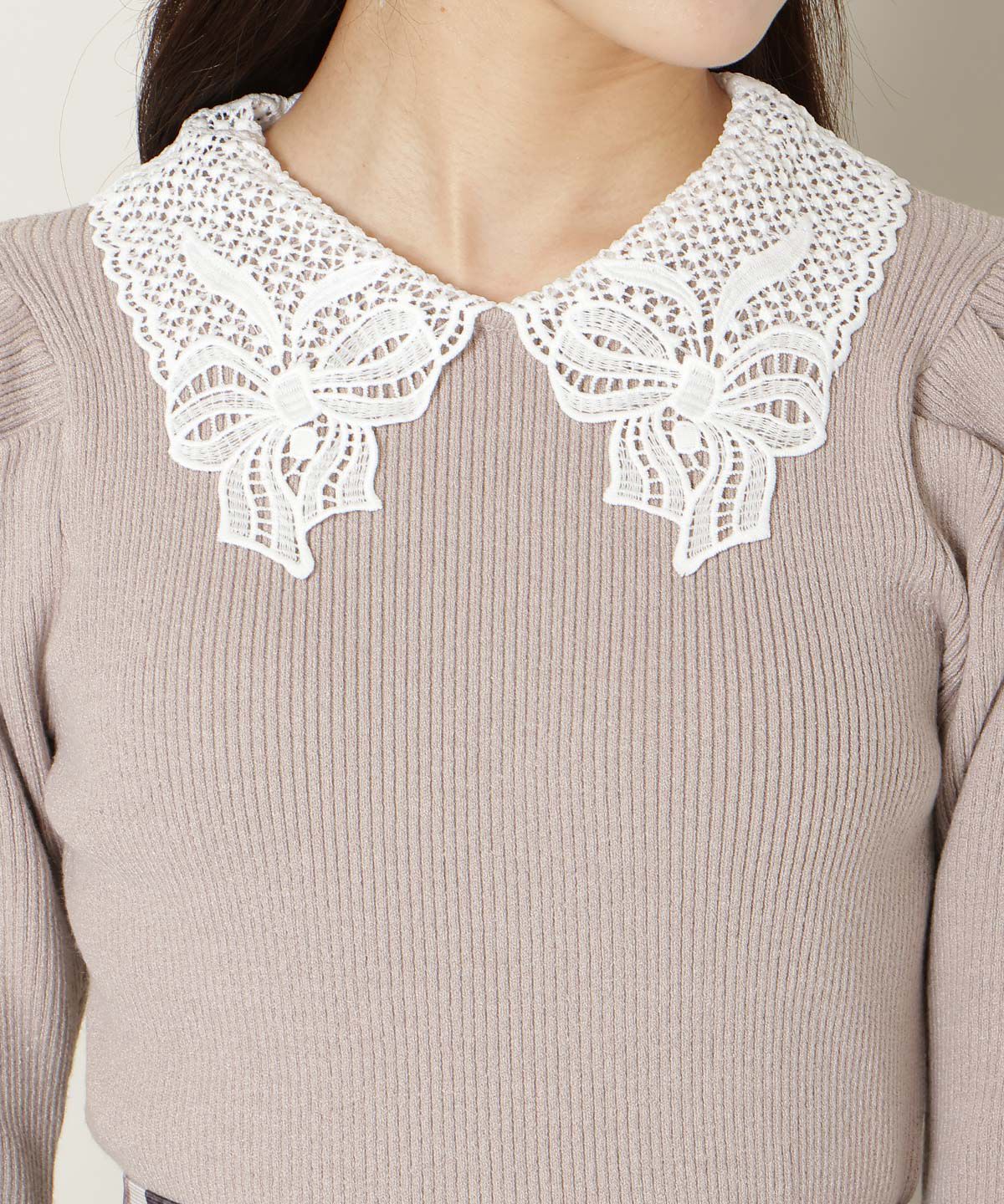 WILLSELECTION「リボンレースカラータックスリーブニット」|ニット・セーター|