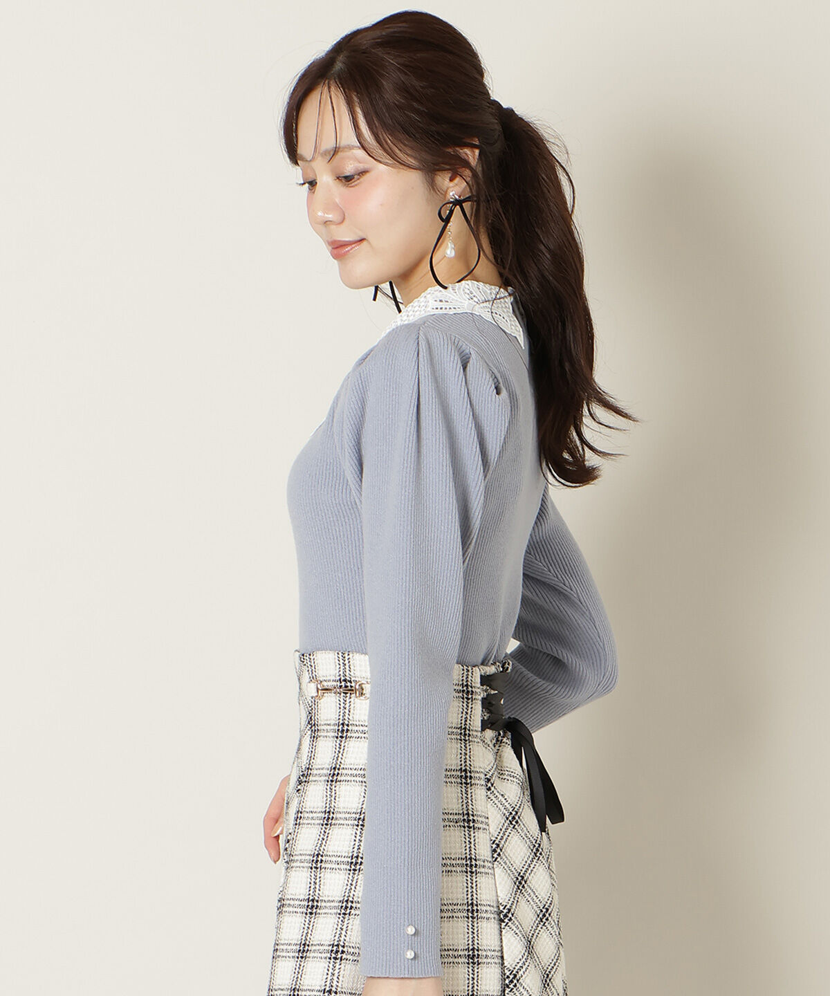 WILLSELECTION「リボンレースカラータックスリーブニット」|ニット・セーター|