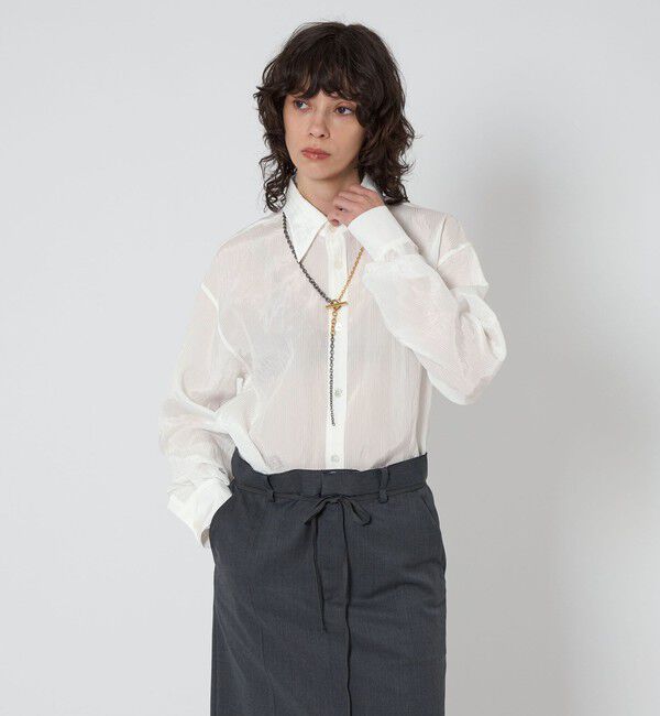 ASTRAET「＜ASTRAET＞ストライプ シアー レギュラーカラーシャツ UNISEX」|シャツ・ブラウス|WHITE