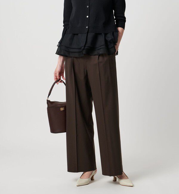 UNITED ARROWS「トロピカル ２タック ワイドパンツ ストレッチ」|チノ|DK.BROWN