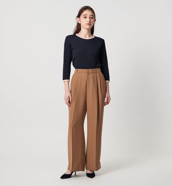 UNITED ARROWS「2タック ワイドパンツ‐UVカット 接触冷感 吸水速乾 帯電防止 ウォッシャブル‐」|チノ|