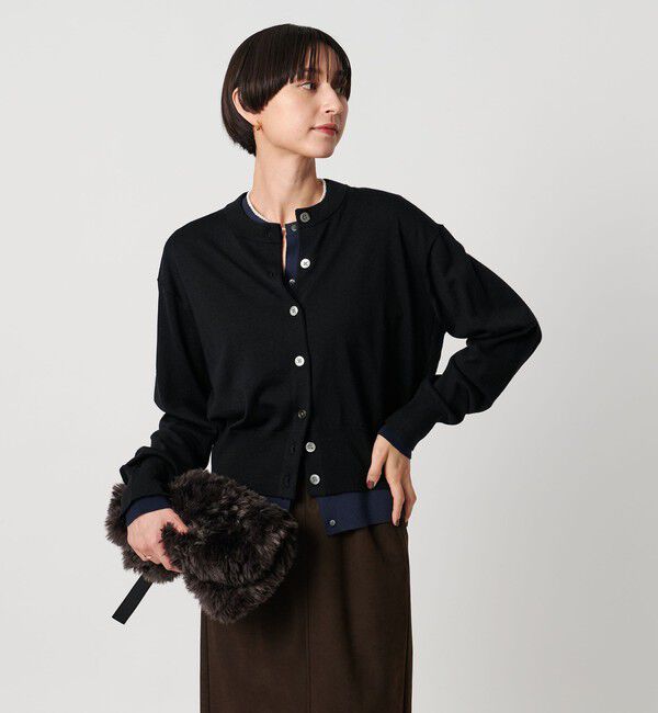 UNITED ARROWS「ツイン クルーネック カーディガン」|カーディガン|BLACK