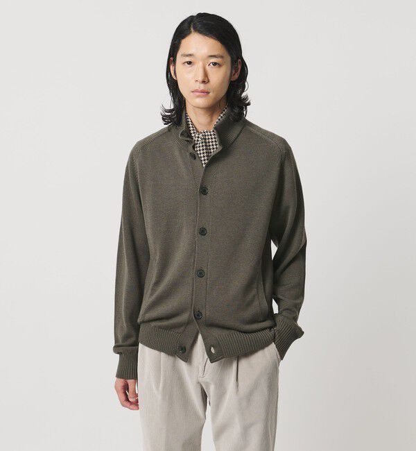 UNITED ARROWS「YAMAGATA ミドルゲージ レイズドネック ニット」|カーディガン|OLIVE