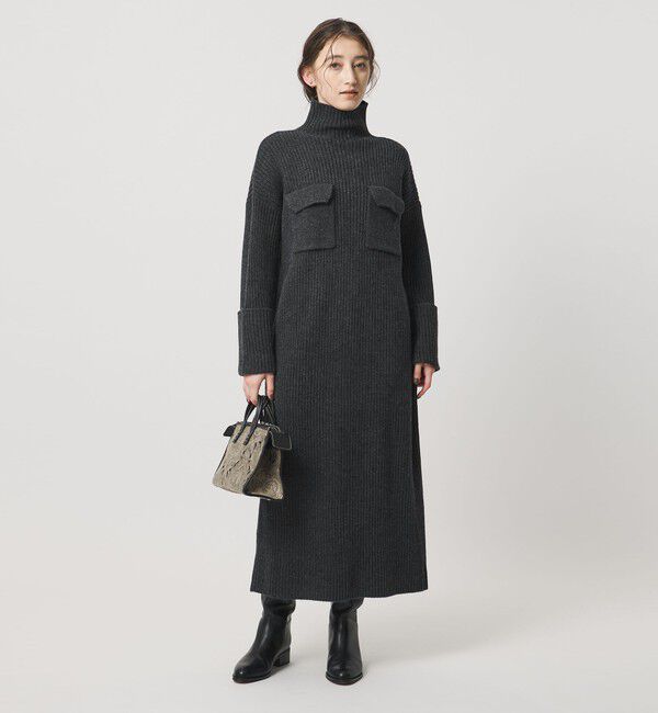 UNITED ARROWS「＜SACRA＞Wポケット タートル リブ ワンピース」|ワンピース|DK.GRAY