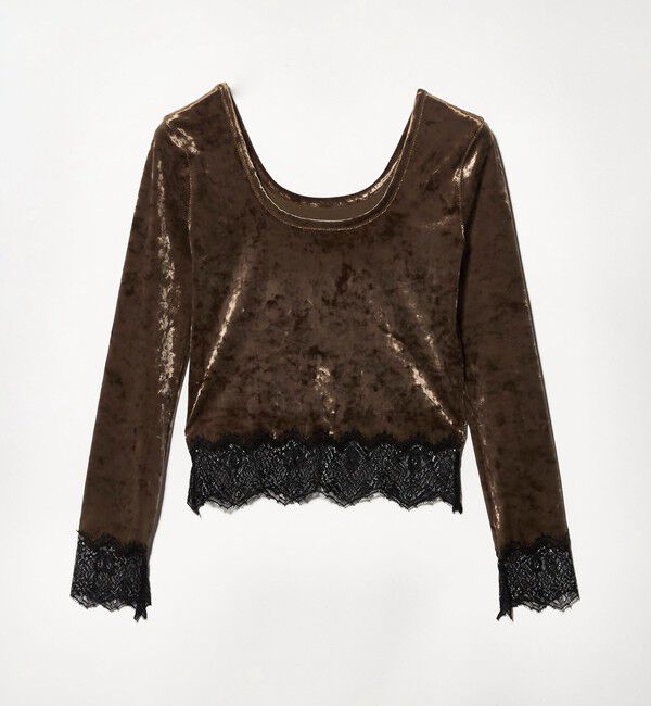 ASTRAET「＜ASTRAET＞ベロア/レース Uネックカットソー」|Tシャツ・カットソー|