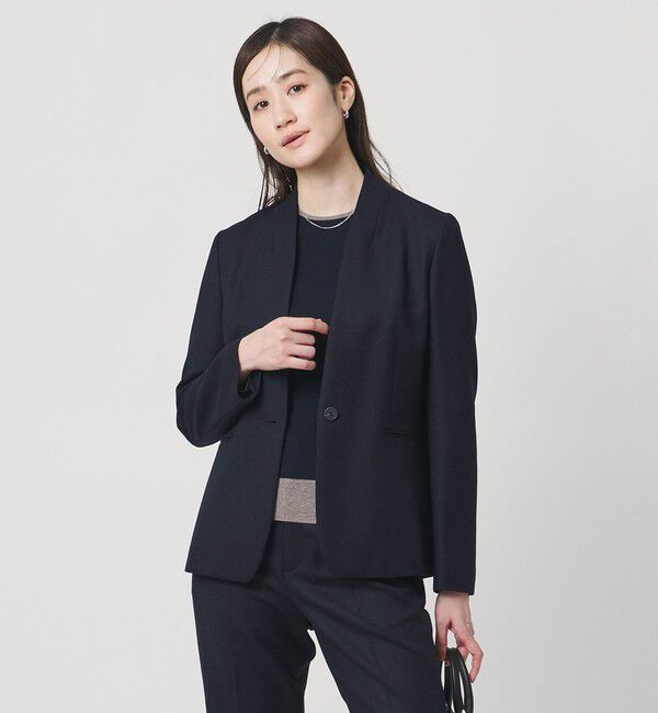 UNITED ARROWS「ツイードライク ノーカラージャケット」|ノーカラージャケット|NAVY