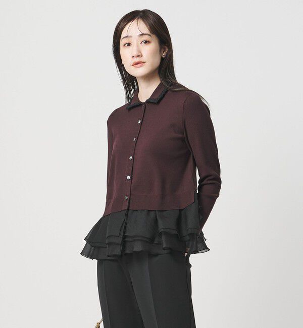 UNITED ARROWS「レディー ポロコンビ  ロングスリーブニット」|カーディガン|DK.BROWN