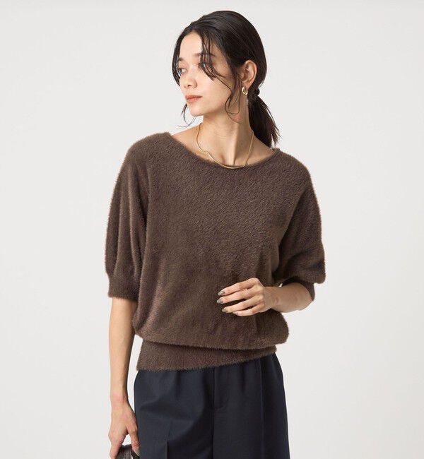 UNITED ARROWS green label relaxing「フラッフフェザー 2WAY ショートスリーブ ニット プルオーバー -ウォッシャブル-」|ニット・セーター|DK.BROWN