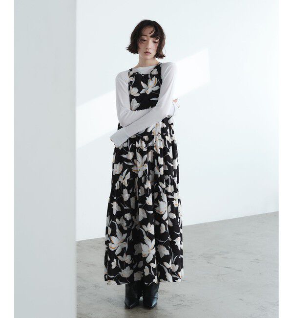 EMMEL REFINES「＜EMMEL REFINES＞EM ティアードギャザー フラワー ワンピース」|ワンピース|BLACK