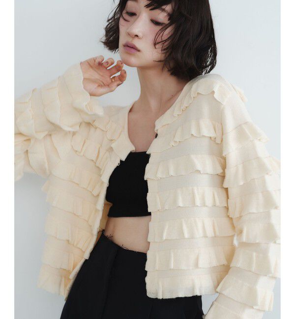 EMMEL REFINES「＜EMMEL REFINES＞EM ティアード ミニフリル 2WAY カーディガン」|カーディガン|OFF WHITE