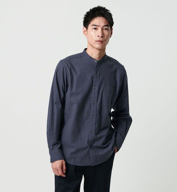 UNITED ARROWS green label relaxing「ナチュラルフィット  バンドカラー シャツ」|シャツ・ブラウス|NAVY