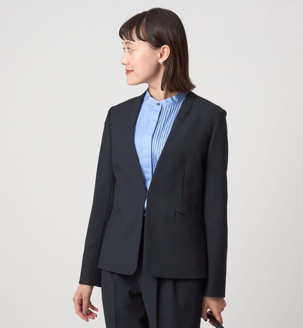 UNITED ARROWS green label relaxing「ダブルクロス ノーラペル ジャケット ウォッシャブル ストレッチ」|ノーカラージャケット|