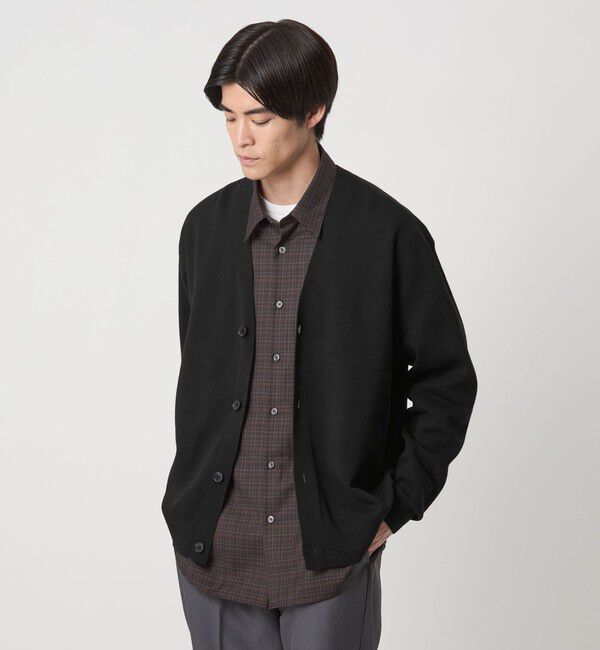 UNITED ARROWS green label relaxing「ポリエステル ウール ミラノリブ Vネック カーディガン」|カーディガン|BLACK