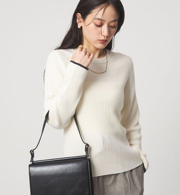 UNITED ARROWS green label relaxing「【WEB限定】＜at ease＞ソデサキ バイカラー プルオーバー ニット ウォッシャブル」|ニット・セーター|OFF WHITE