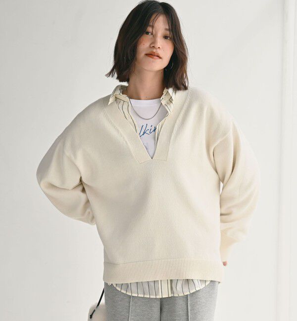 UNITED ARROWS green label relaxing「【WEB限定】＜at ease＞スキッパー プルオーバー ニット ウォッシャブル」|ニット・セーター|