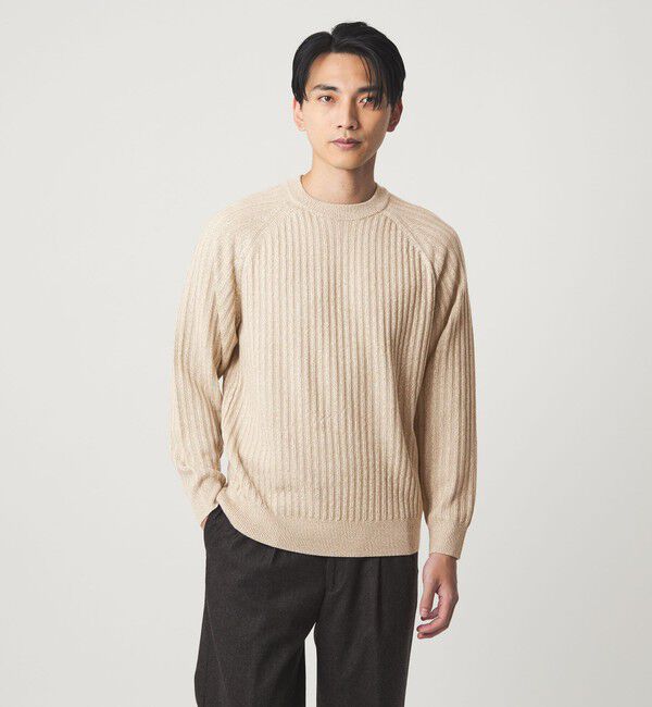 UNITED ARROWS green label relaxing「シルク ミックス リブ クルーネック ニット」|ニット・セーター|BEIGE