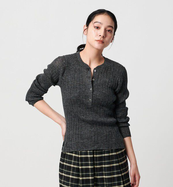 BEAUTY&YOUTH UNITED ARROWS「アルパカブレンド ランダムリブ ヘンリーネックプルオーバー」|ニット・セーター|DK.GRAY