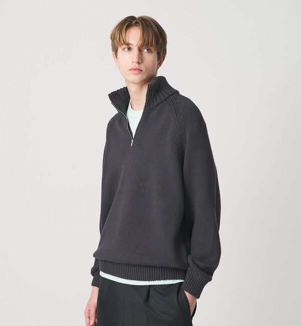 BEAUTY&YOUTH UNITED ARROWS「コード ヤーン ハーフ ジップ ニット ウォッシャブル」|ニット・セーター|DK.GRAY