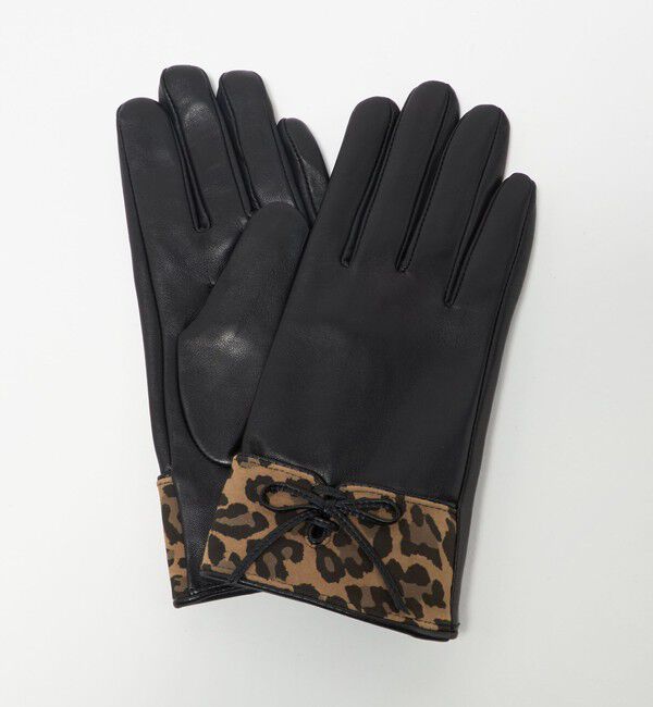 BEAUTY&YOUTH UNITED ARROWS「レザー&times;レオパードスエード コンビ リボン グローブ」|手袋|