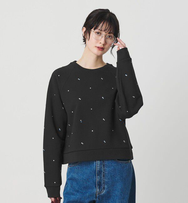 BEAUTY&YOUTH UNITED ARROWS「コットン裏毛 ラインストーン スウェットプルオーバー」|スウェット・ジャージ|BLACK