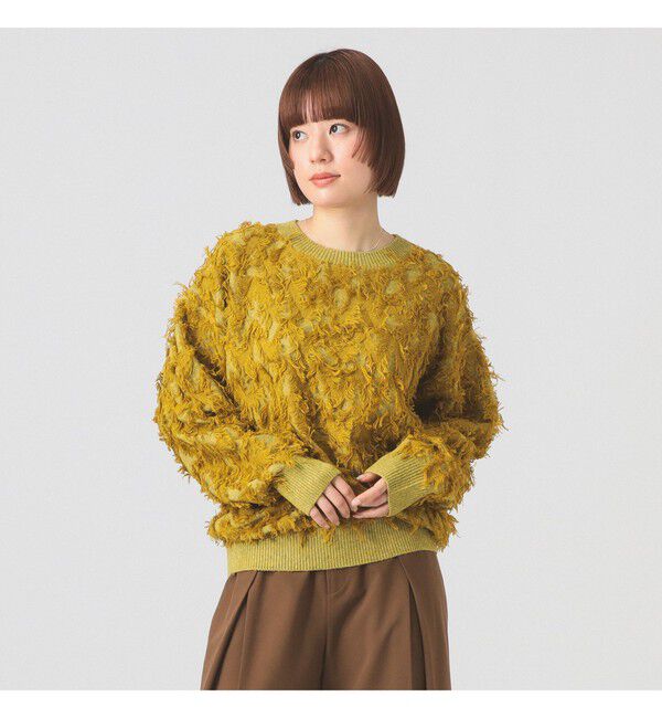 Ray BEAMS 「カット ジャカード フリンジ クルーネック ニット」|ニット・セーター|YELLOW