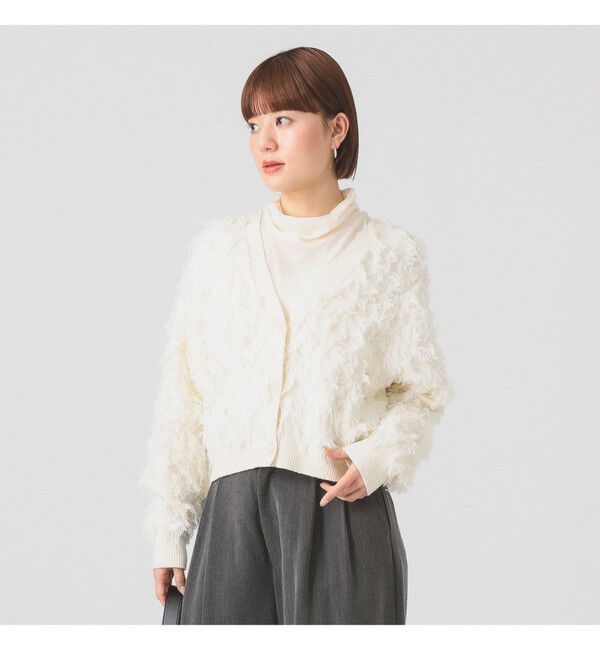 Ray BEAMS 「カット ジャカード フリンジ Vネック カーディガン」|カーディガン|OFF_WHITE