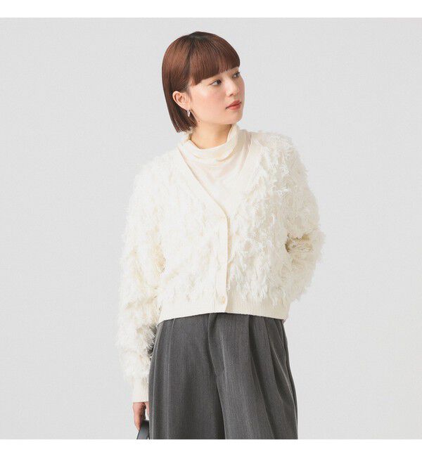 Ray BEAMS 「カット ジャカード フリンジ Vネック カーディガン」|カーディガン|