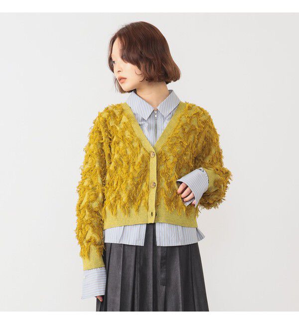 Ray BEAMS 「カット ジャカード フリンジ Vネック カーディガン」|カーディガン|