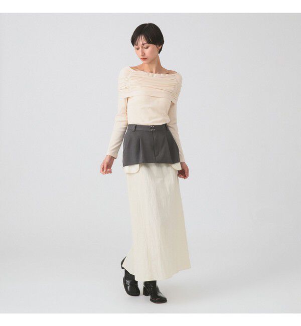 Ray BEAMS 「リブ ギャザー オフショルダー Tシャツ」|Tシャツ・カットソー|