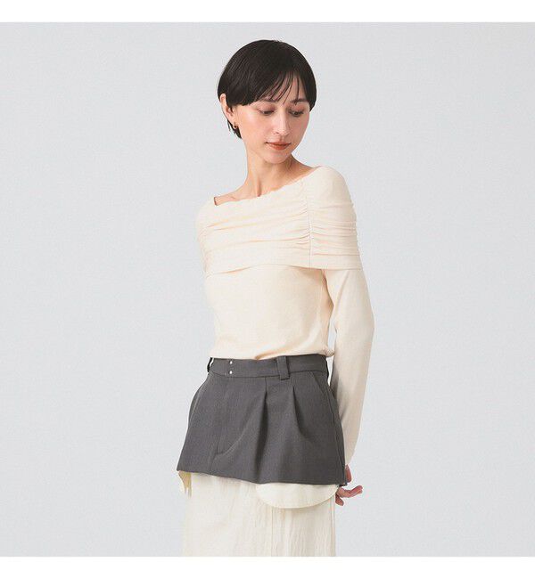 Ray BEAMS 「リブ ギャザー オフショルダー Tシャツ」|Tシャツ・カットソー|