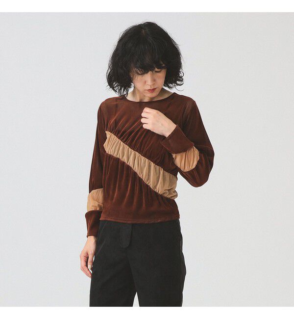 Ray BEAMS 「RBS / ベロア ライン ギャザー Tシャツ」|Tシャツ・カットソー|