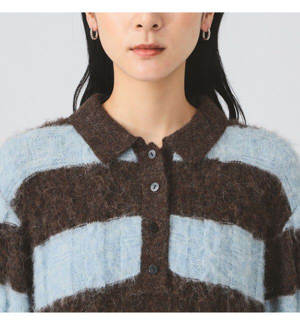 Ray BEAMS 「ワイド ボーダー ポロ ニット」|ニット・セーター|