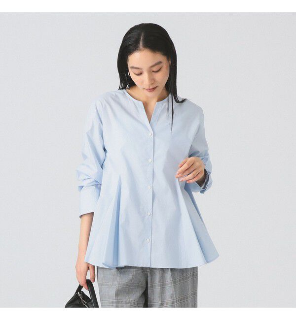 Ray BEAMS 「キーネック フレア ブラウス」|シャツ・ブラウス|BLUE