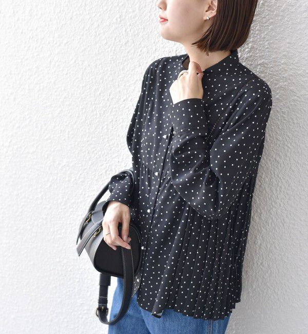 SHIPS for women「《一部追加予約》【WEB限定】〈手洗い可能〉ストレッチ ジョーゼット プリーツ ブラウス」|シャツ・ブラウス|ブラック系