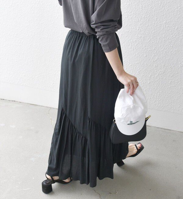 SHIPS any「SHIPS any:〈洗濯機可能〉リネン ミックス パネル ギャザー スカート」|スカート|ブラック