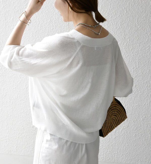 SHIPS any「SHIPS any:〈手洗い可能〉リネン ミックス Vネック ショート シアー カーディガン」|カーディガン|