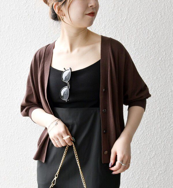 SHIPS any「SHIPS any:〈手洗い可能〉リネン ミックス Vネック ショート シアー カーディガン」|カーディガン|