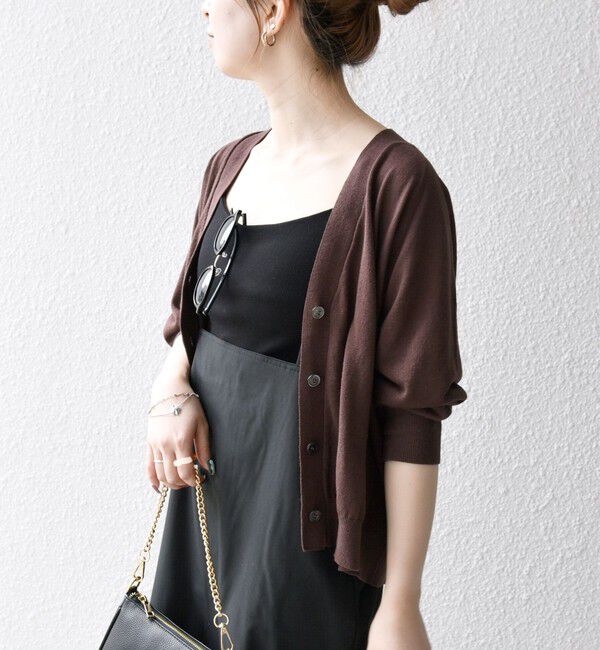 SHIPS any「SHIPS any:〈手洗い可能〉リネン ミックス Vネック ショート シアー カーディガン」|カーディガン|