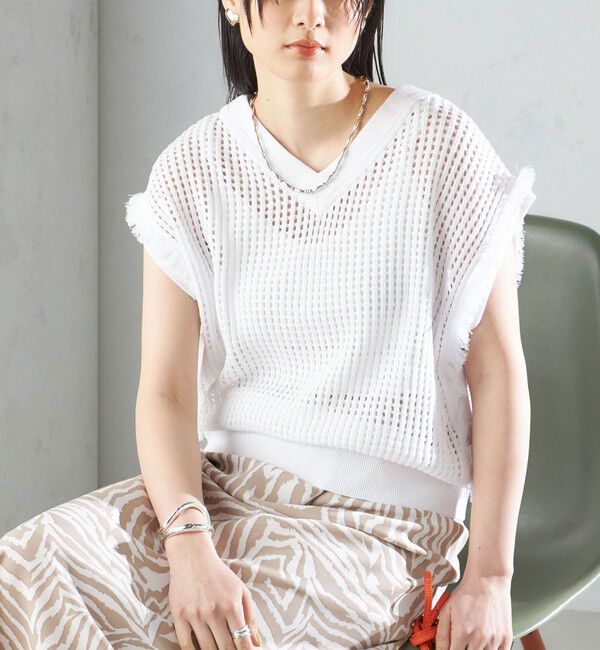 SHIPS for women「〈手洗い可能〉メッシュ 編み 前後 ２WAY ニット ベスト ◇」|ベスト・ジレ|オフホワイト