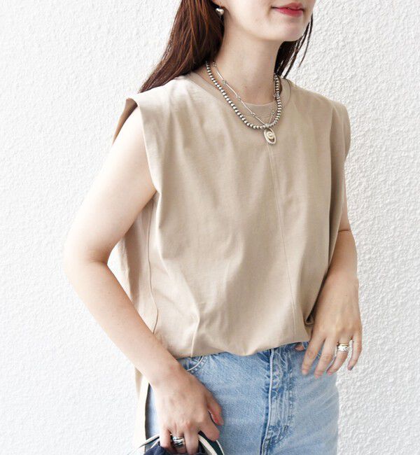 SHIPS for women「〈手洗い可能〉ワンコットン フレンチ スリーブ TEE」|Tシャツ・カットソー|ベージュ