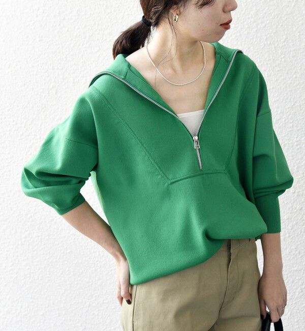 SHIPS any「《一部追加予約》【WEB限定】SHIPS any:〈手洗い可能〉ハーフ ジップ ハイネック プルオーバー」|ニット・セーター|グリーン