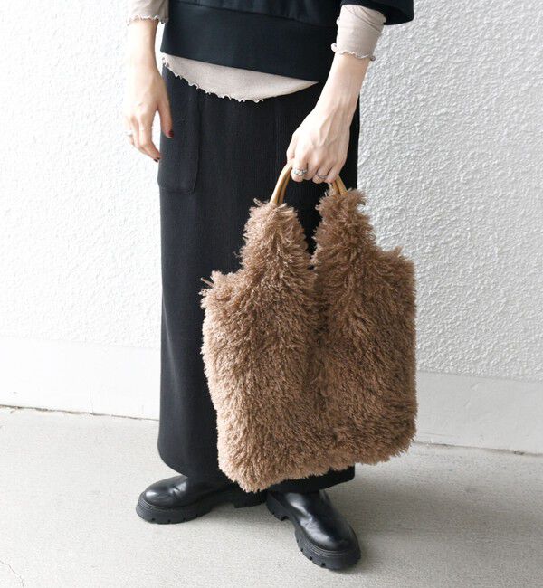 SHIPS any「SHIPS any: フェイクファー スクエア トート バッグ」|トートバッグ|ブラウン