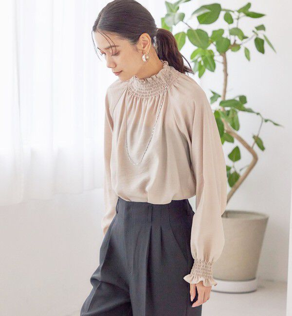 SHIPS for women「〈洗濯機可能〉シャーリング ネック 長袖 ブラウス」|シャツ・ブラウス|