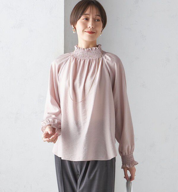 SHIPS for women「〈洗濯機可能〉シャーリング ネック 長袖 ブラウス」|シャツ・ブラウス|