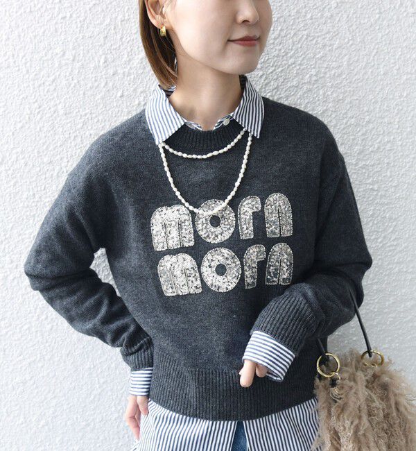 SHIPS for women「【WEB限定】〈手洗い可能〉スパンコール ロゴ ニット」|ニット・セーター|