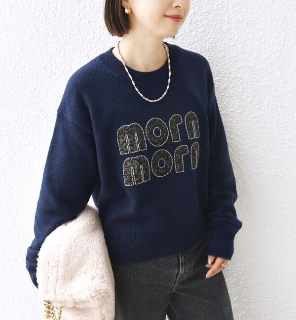 SHIPS for women「【WEB限定】〈手洗い可能〉スパンコール ロゴ ニット」|ニット・セーター|