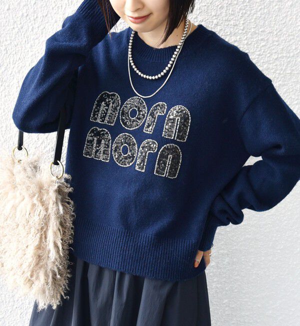 SHIPS for women「【WEB限定】〈手洗い可能〉スパンコール ロゴ ニット」|ニット・セーター|