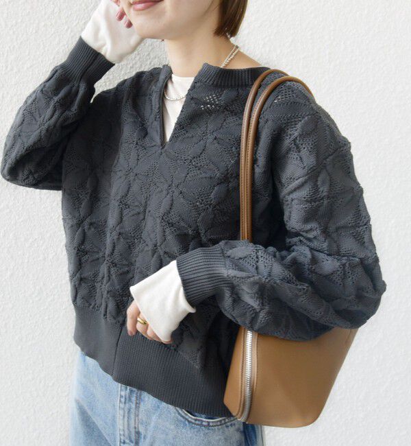 SHIPS for women「【WEB限定】〈洗濯機可能〉2WAY フラワー ジャカード ハーフ ジップ プルオーバー」|ニット・セーター|