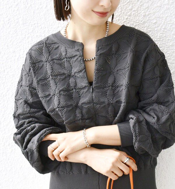 SHIPS for women「【WEB限定】〈洗濯機可能〉2WAY フラワー ジャカード ハーフ ジップ プルオーバー」|ニット・セーター|