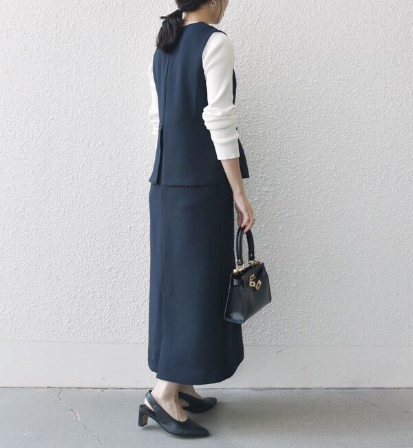 SHIPS any「SHIPS any:〈洗濯機可能〉ダブルクロス Vネック ペプラム ワンピース［NAVY BLUE］」|ワンピース|
